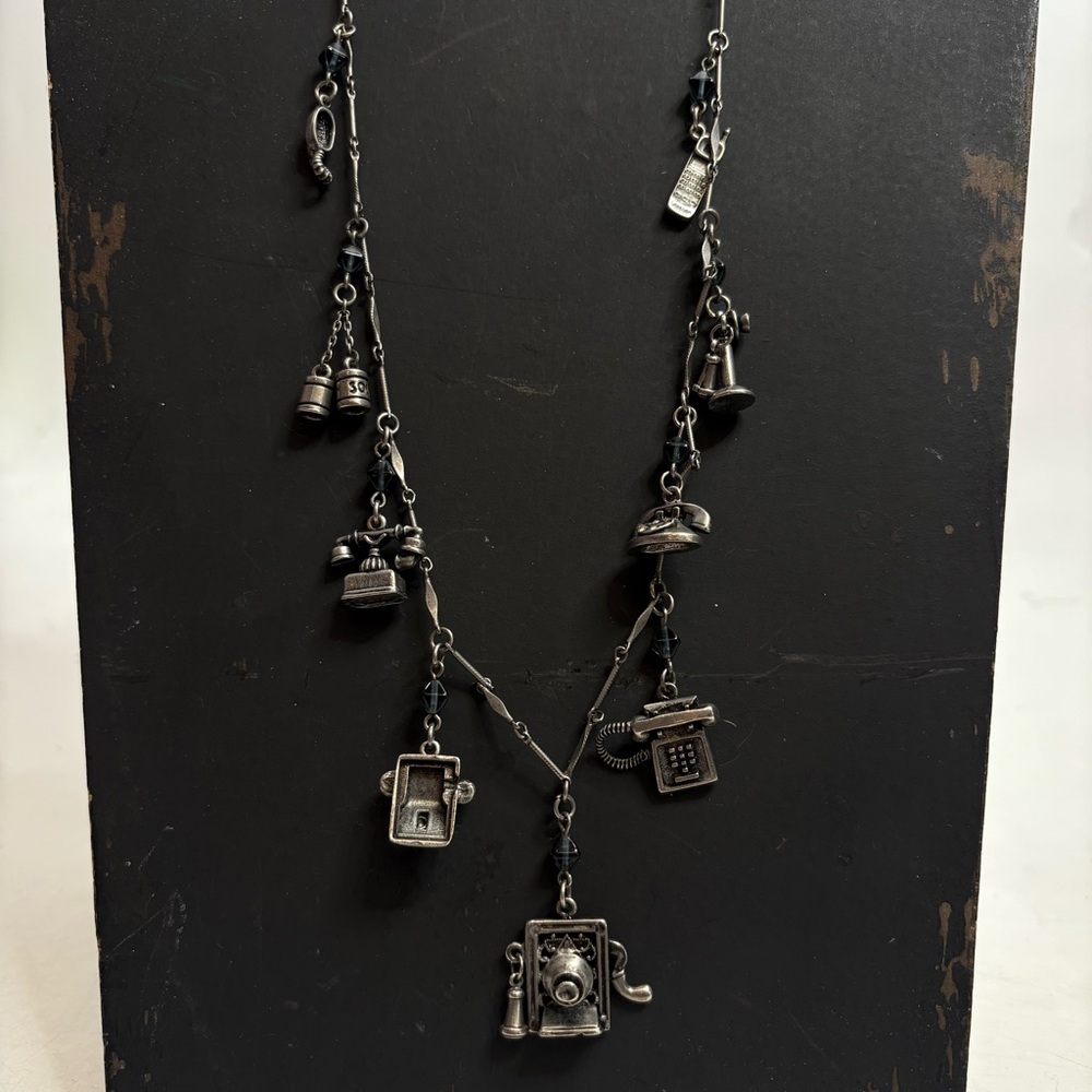 SWEET ROMANCE Telephone History Cellphone Vintage Style Silver Charm Necklace